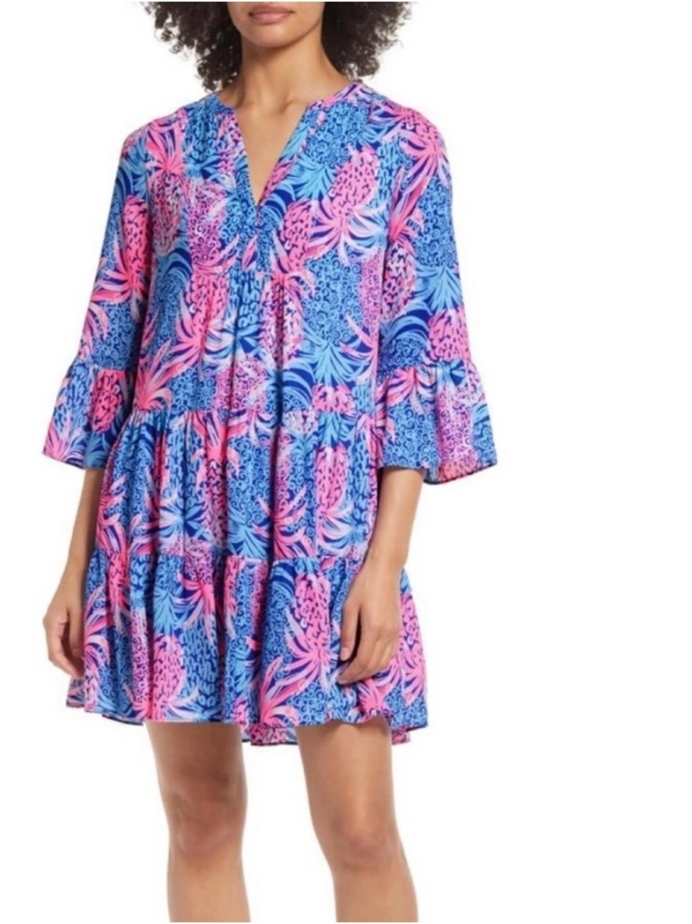 Lilly Pulitzer Gabriel Pink and Blue Printed Tiered Dress